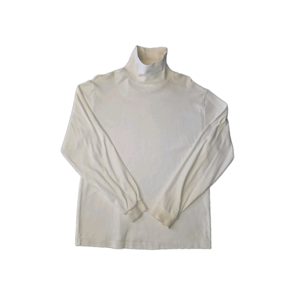 Eddie Bauer Vintage White Cotton Heavy Knit Turtleneck Sweatshirt Mens L USA